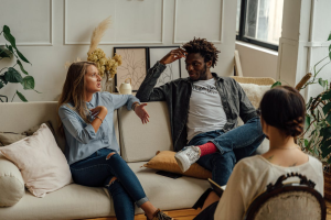 a couple talking during a therapy session